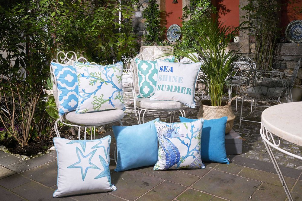 18" Blue Green And White Coral Throw Pillow Cover