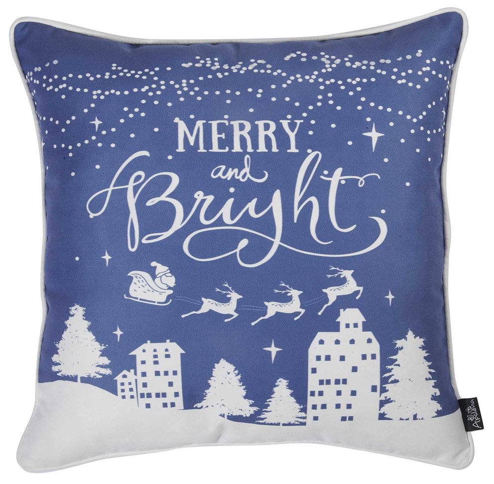 18" Black And White Christmas Reindeer Fabric Throw Pillow Cover