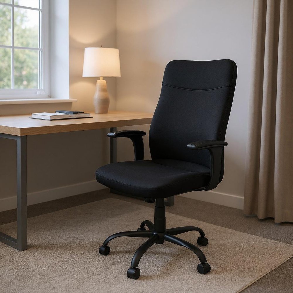 Black Fabric Seat Swivel Adjustable Task Chair Fabric Back Plastic Frame
