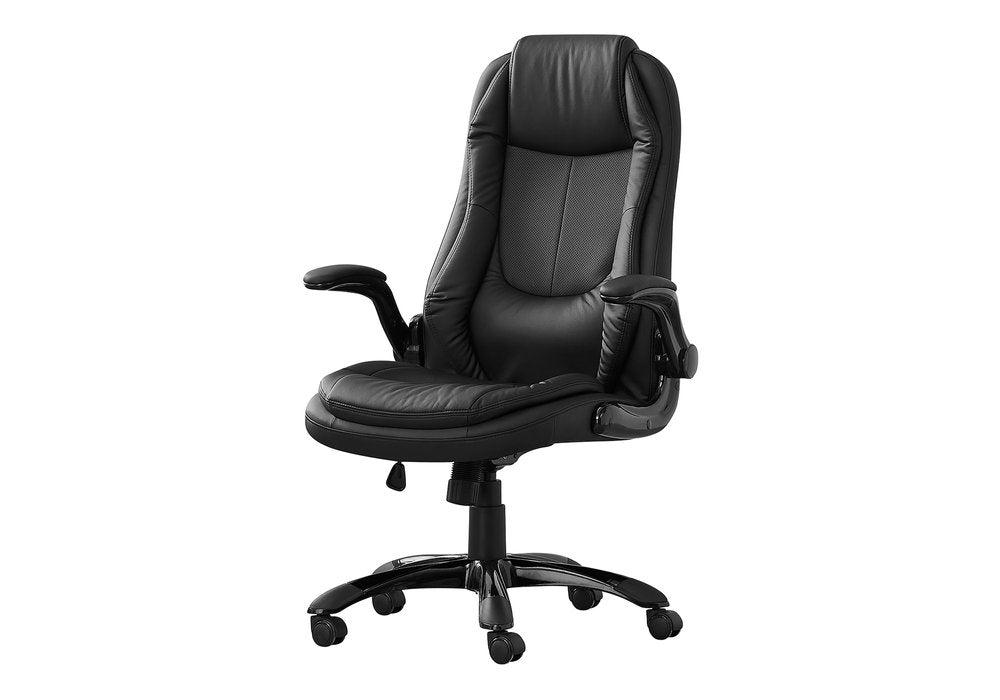 Black Faux Leather Tufted Seat Swivel Adjustable Executive Chair Leather Back Steel Frame
