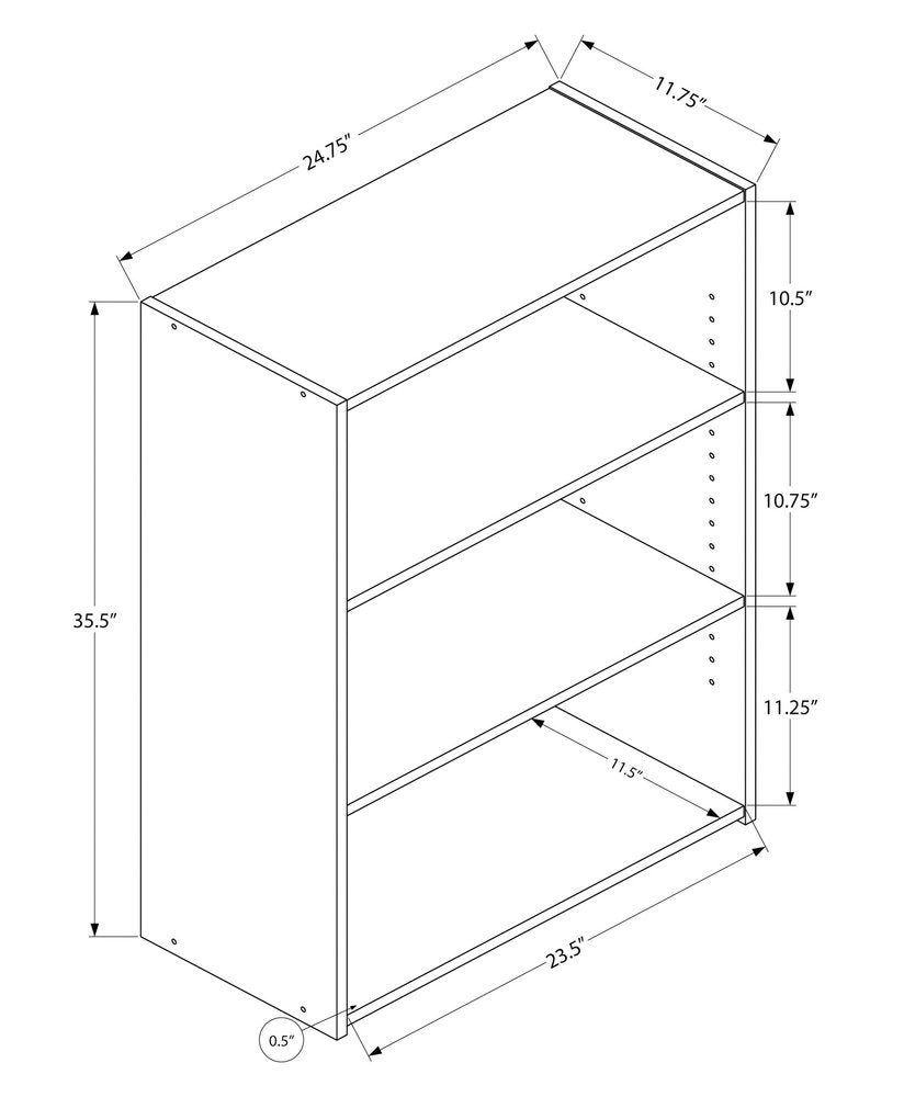36" Espresso Wood Adjustable Three Tier Bookcase