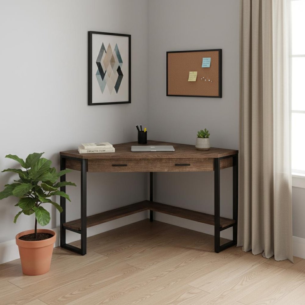 42" Brown and Black Corner Computer Desk