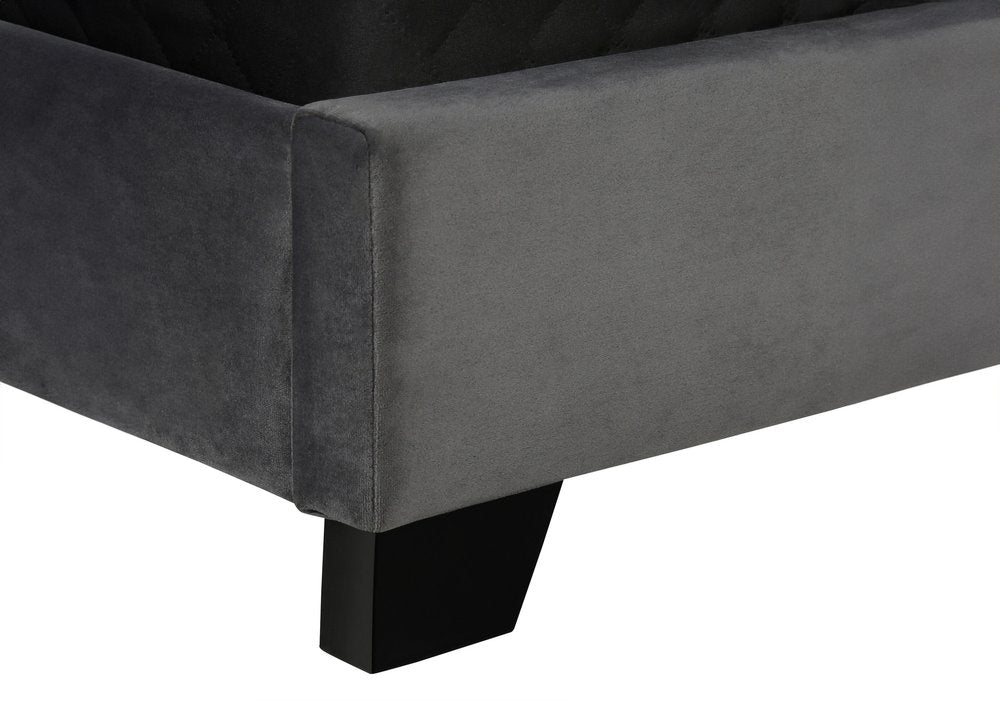 Solid Wood Queen Tufted Gray Upholstered Velvet Bed With Nailhead Trim