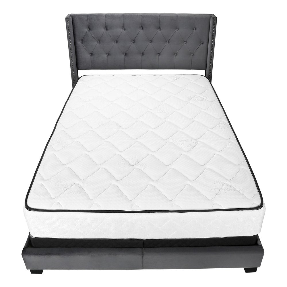 Solid Wood Queen Tufted Gray Upholstered Velvet Bed With Nailhead Trim