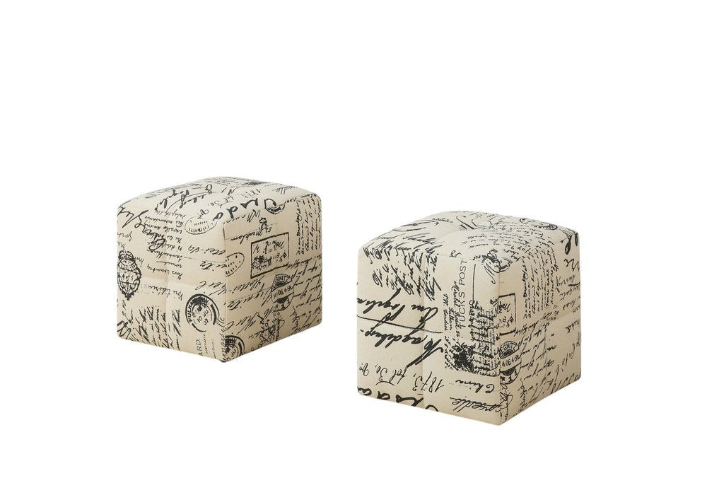 Set of Two Beige And Black Faux Leather Cube Ottoman