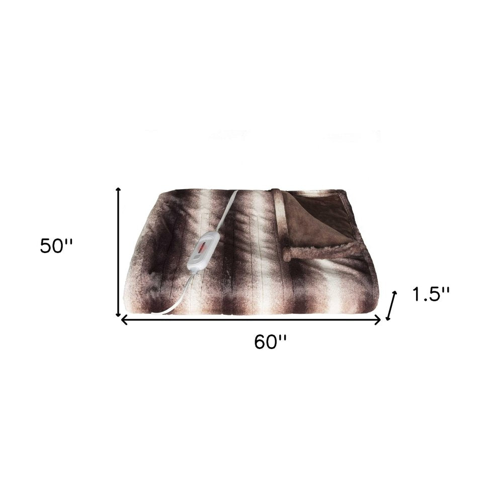 50" X 60" Brown And White Modern Contemporary Heated Throw Blankets