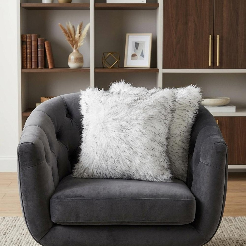 18" X 18" X 5" Gradient Gray Faux Fur 2Pack Pillow