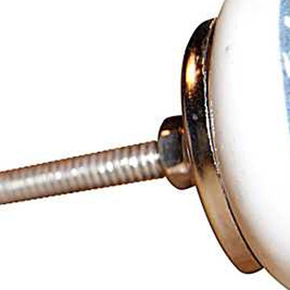 Set of Twelve White And Light Blue Metal And Ceramic Drawer Pull Knobs