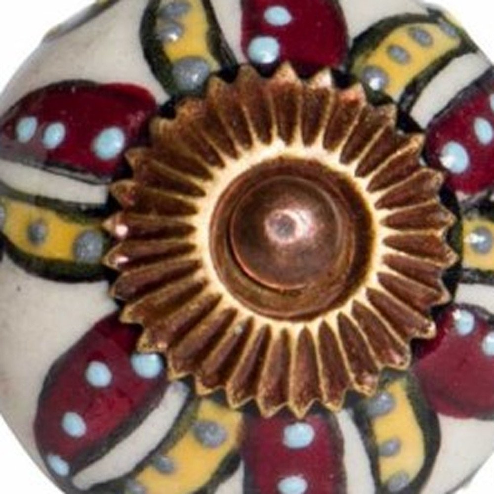 Set of Twelve Red And Yellow Botanical Ceramic Drawer Pull Knobs
