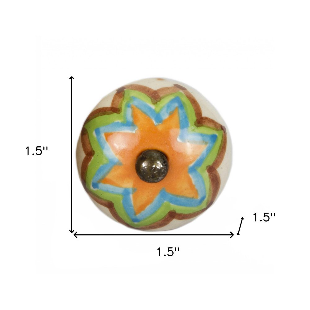 Set of Twelve Green And White Floral Ceramic Drawer Pull Knobs