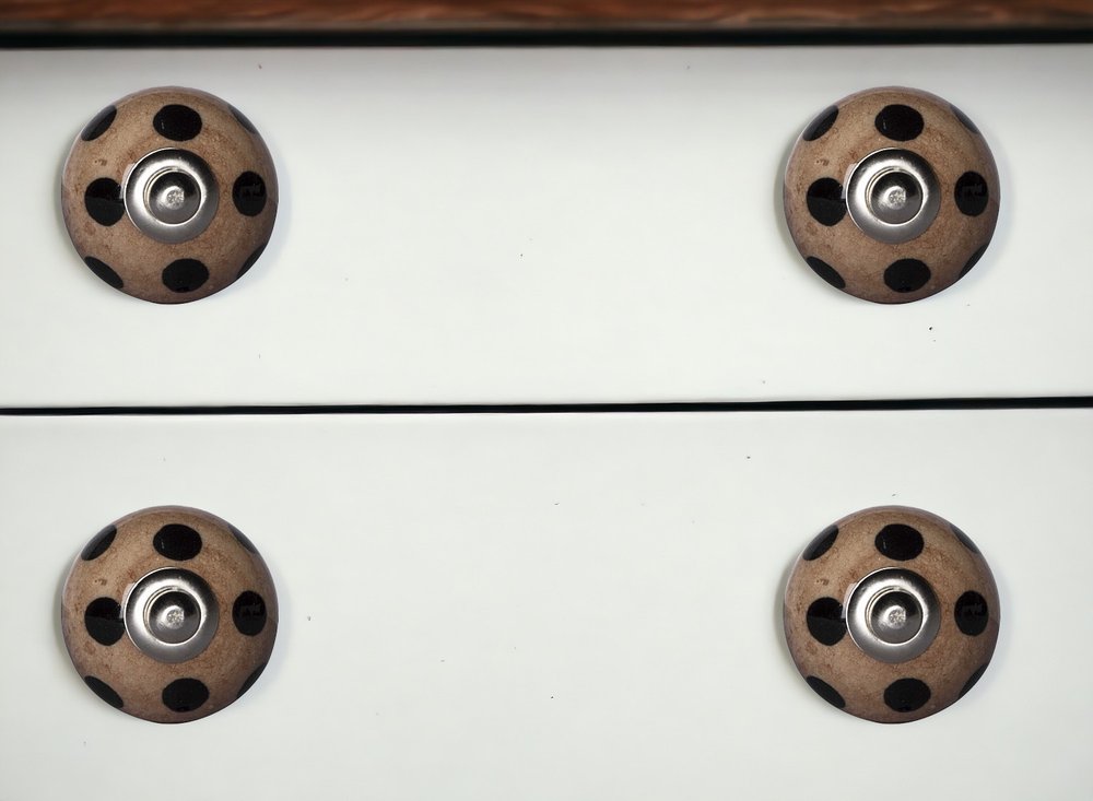 Set of Twelve Brown And Black Geometric Ceramic Drawer Pull Knobs