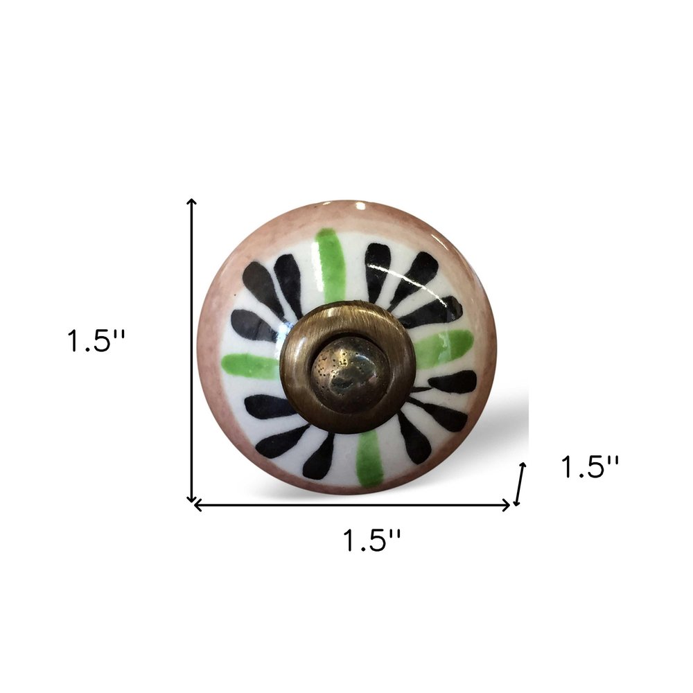 Set of Twelve Black And White Floral Ceramic Drawer Pull Knobs