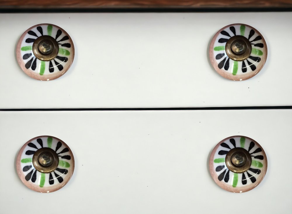 Set of Twelve Black And White Floral Ceramic Drawer Pull Knobs