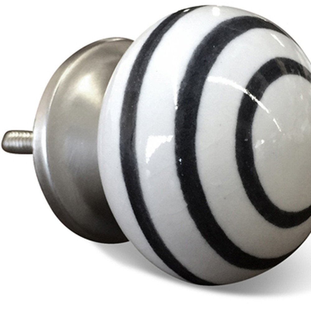 Set of Twelve Black And White Ceramic Drawer Pull Knobs