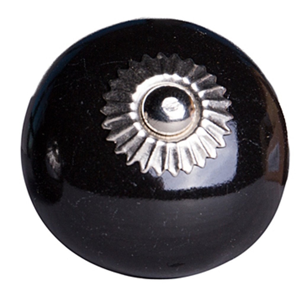 Set of Eight Black And Silver Ceramic Drawer Pull Knobs