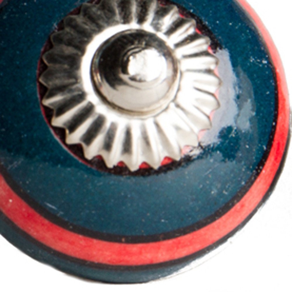 Set of Eight Navy Blue And Red Geometric Ceramic Drawer Pull Knobs