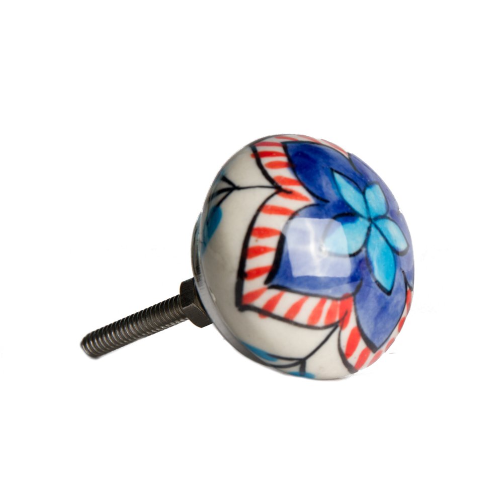Set of Eight Blue And White Floral Ceramic Drawer Pull Knobs