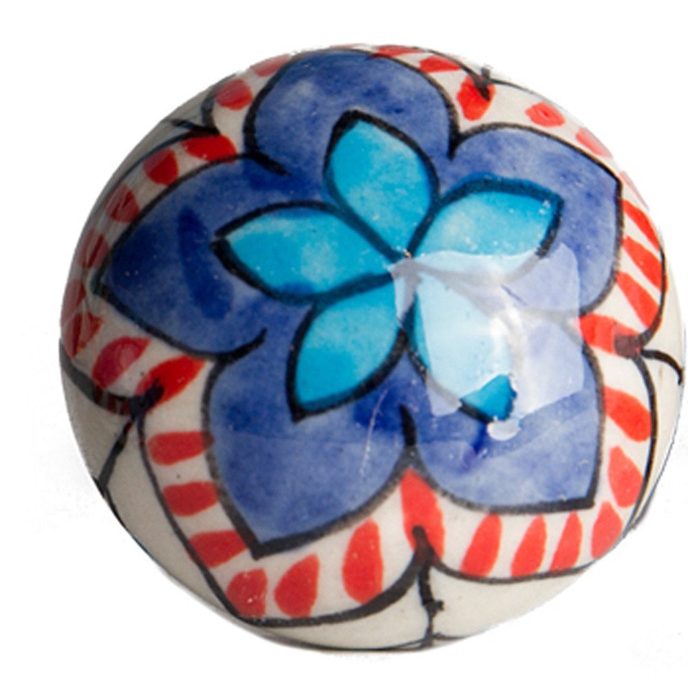 Set of Eight Blue And White Floral Ceramic Drawer Pull Knobs