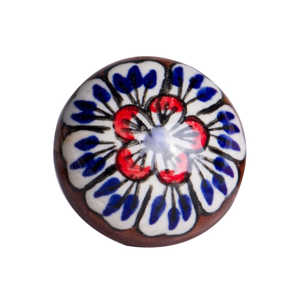 Set of Eight Blue And White Floral Ceramic Drawer Pull Knobs