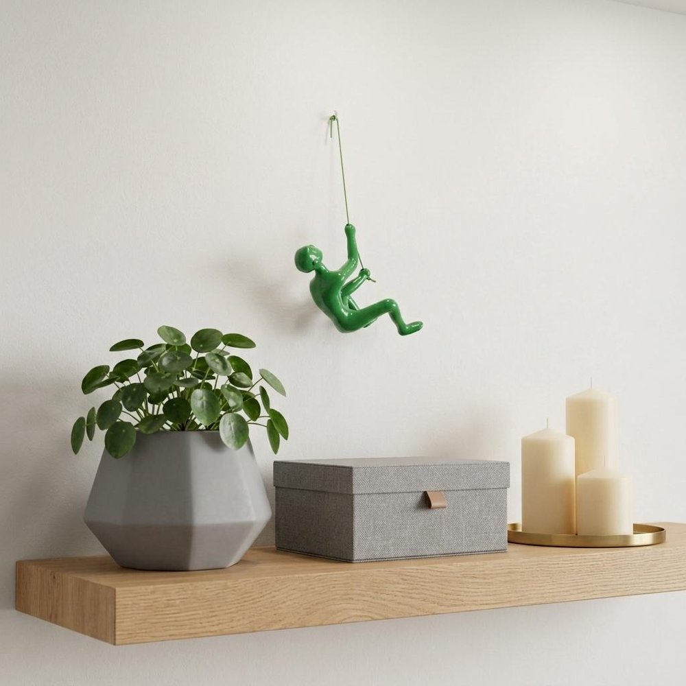 6" X 3" Green Resin Climbing Man Hanging Dimensional Sculpture