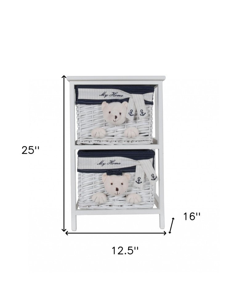 12.5" X 16" X 25" White Blue Portable 2 Drawers