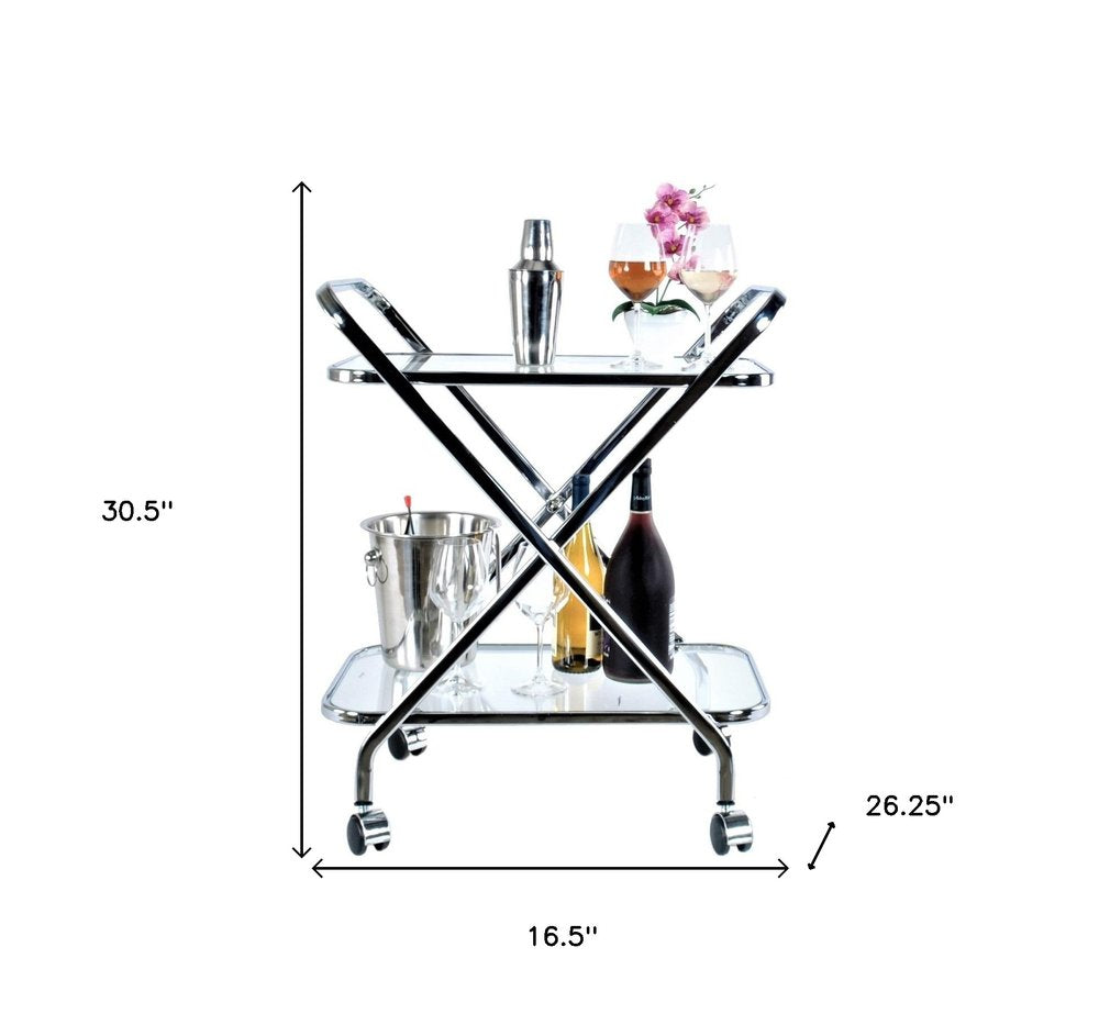 16.5" X 26.25" X 30.5" Chrome Xshape Bar Cart