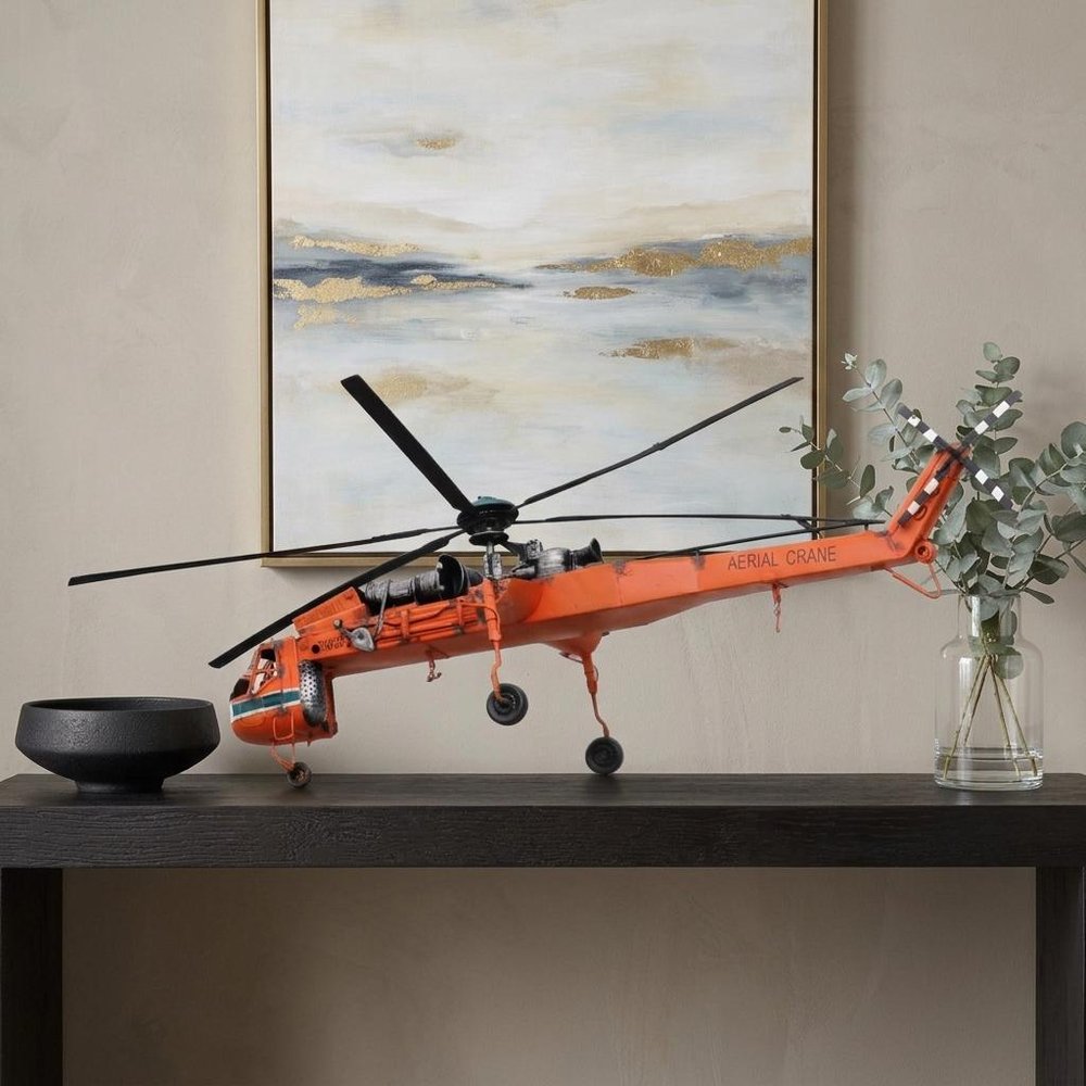 12" Orange Metal Hand Painted Model Airplane Tabletop Sculpture