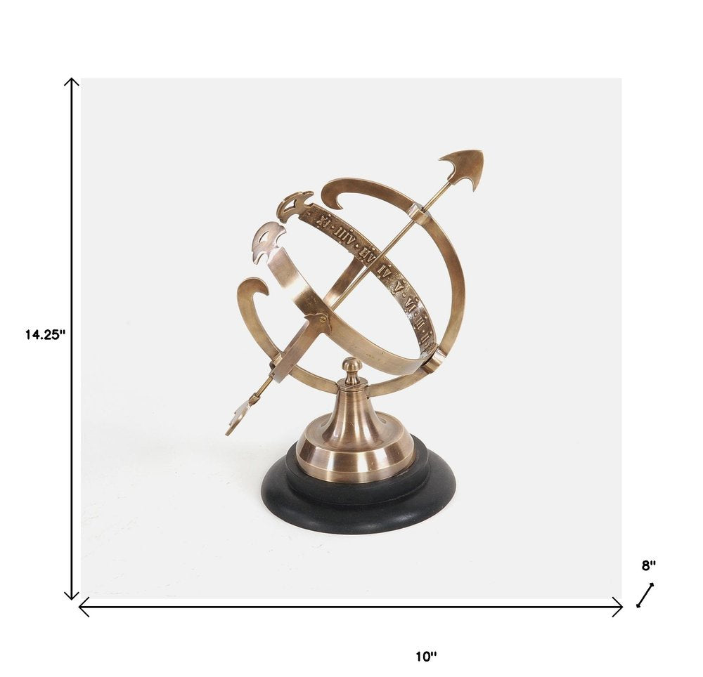 14" Brass And Black Metal Hand Painted Figurine Tabletop Sculpture