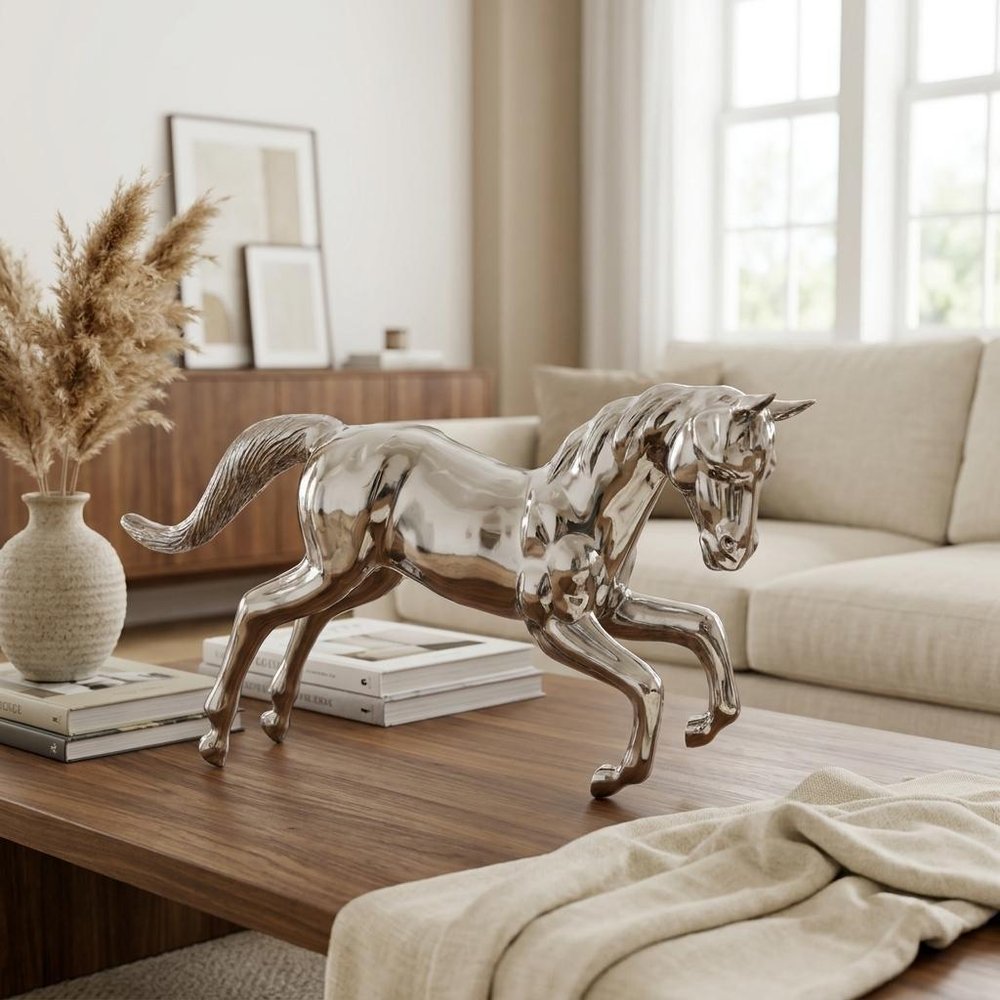 19" Nickel Metal Horse Figurine Tabletop Sculpture