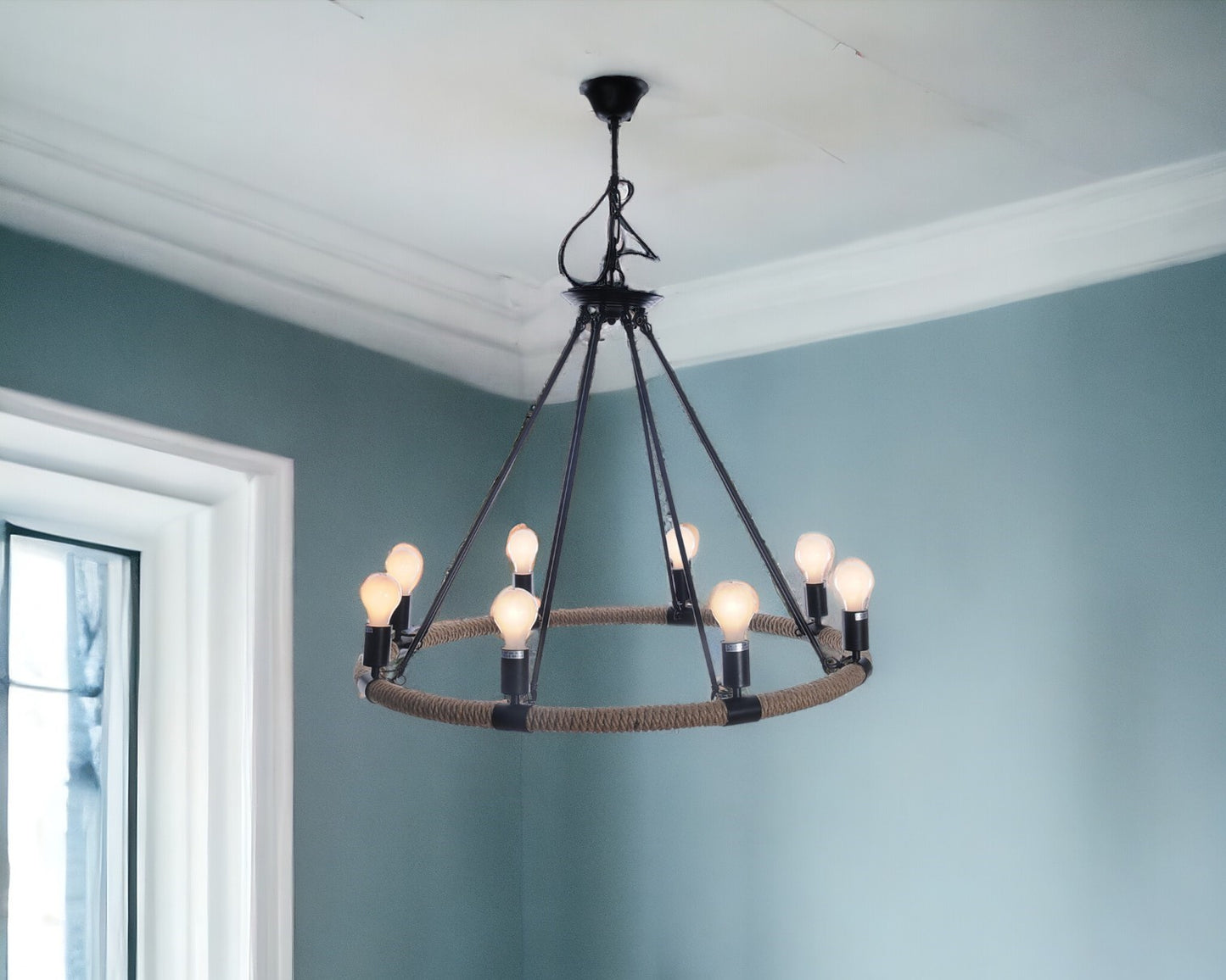 32" X 37" X 32" 8 Bulbs Rope Pendant Lamp