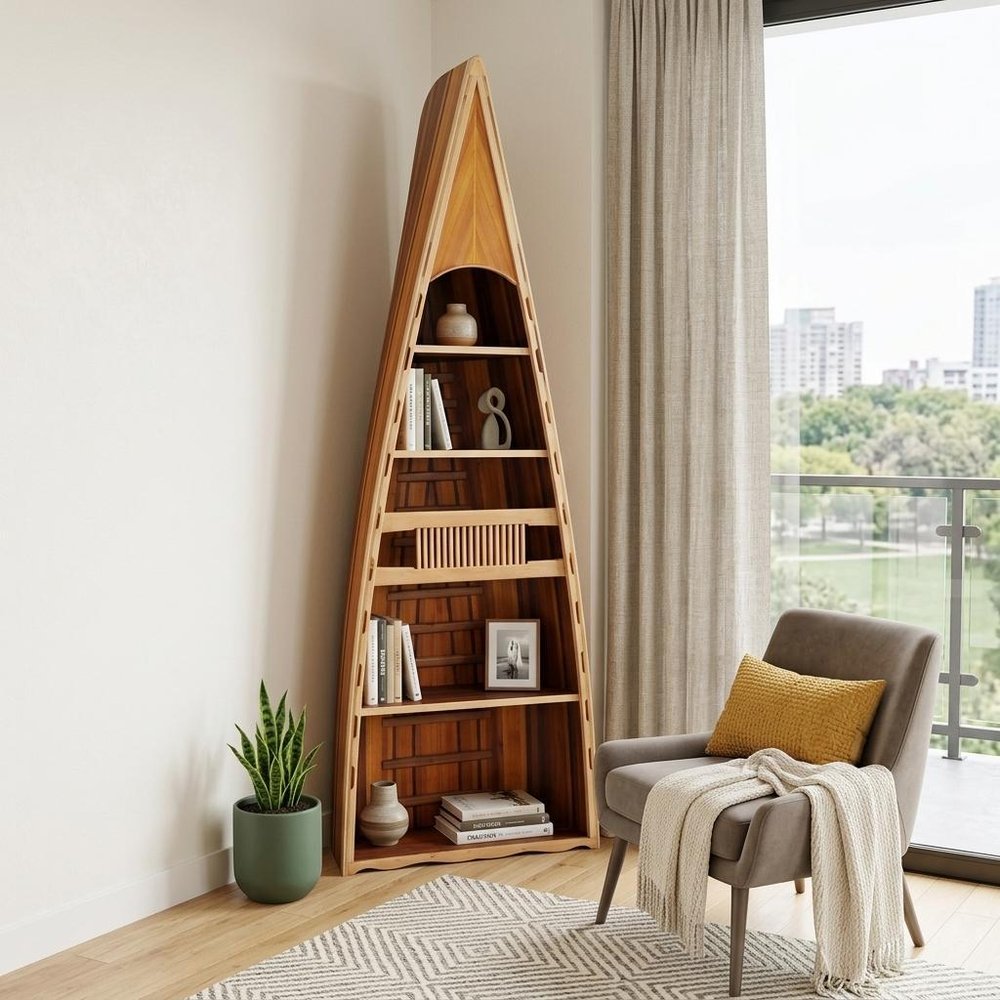 21" Wood Brown Solid Wood Six Tier Boat Bookcase