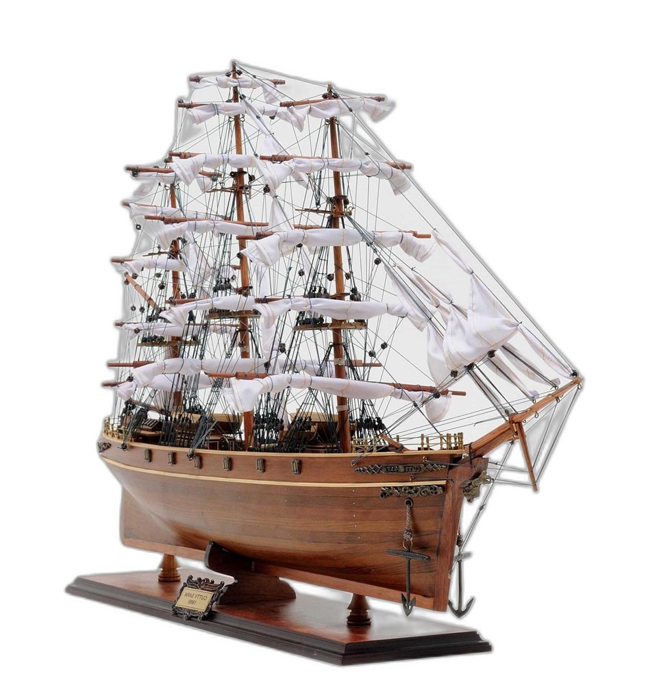 28" Brown Solid Wood Hand Painted Model Boat