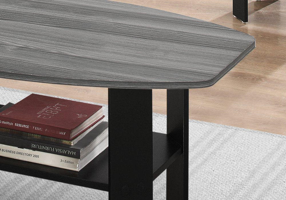 Set of Three 36" Gray And Black Wood Coffee Table With Shelf