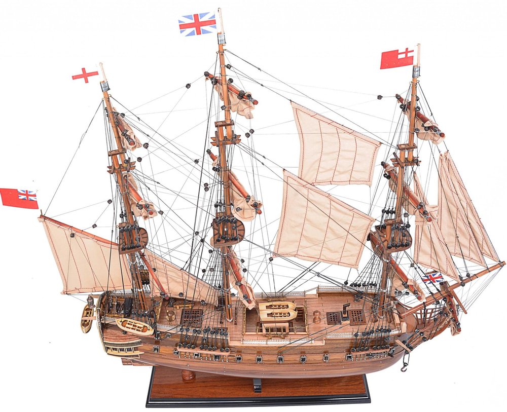 27" Brown Solid Wood Hand Painted Model Boat