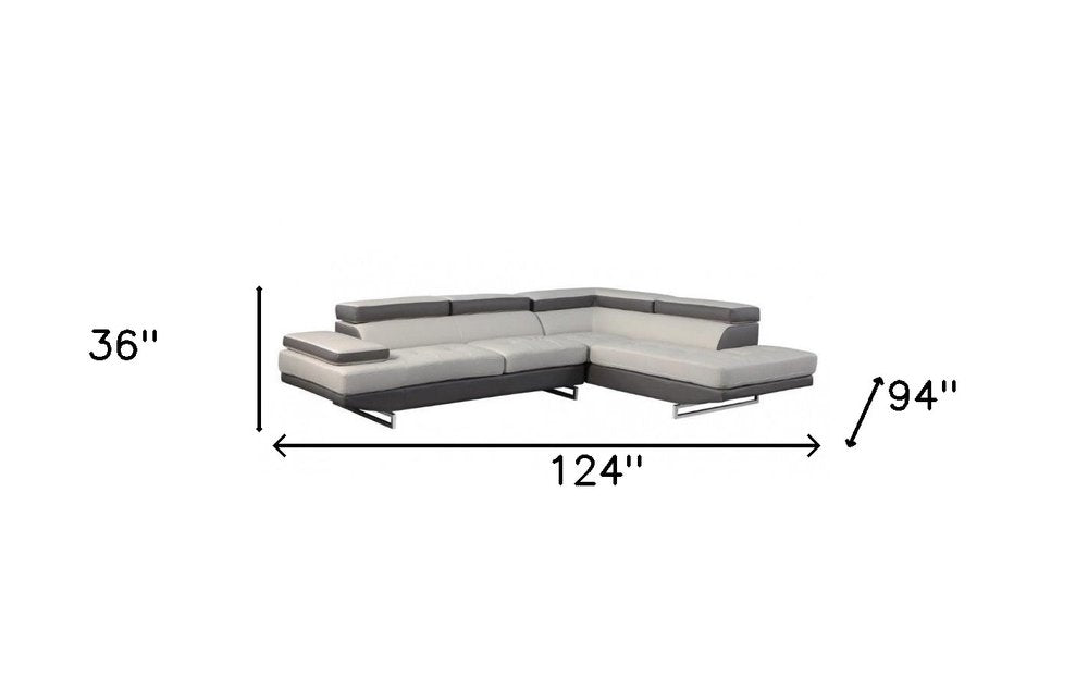 Gray Leather L Shaped Two Piece Corner Sectional
