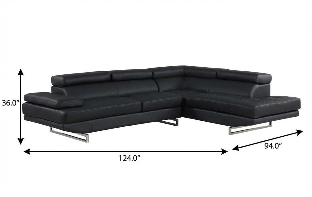 Black Leather L Shaped Two Piece Corner Sectional