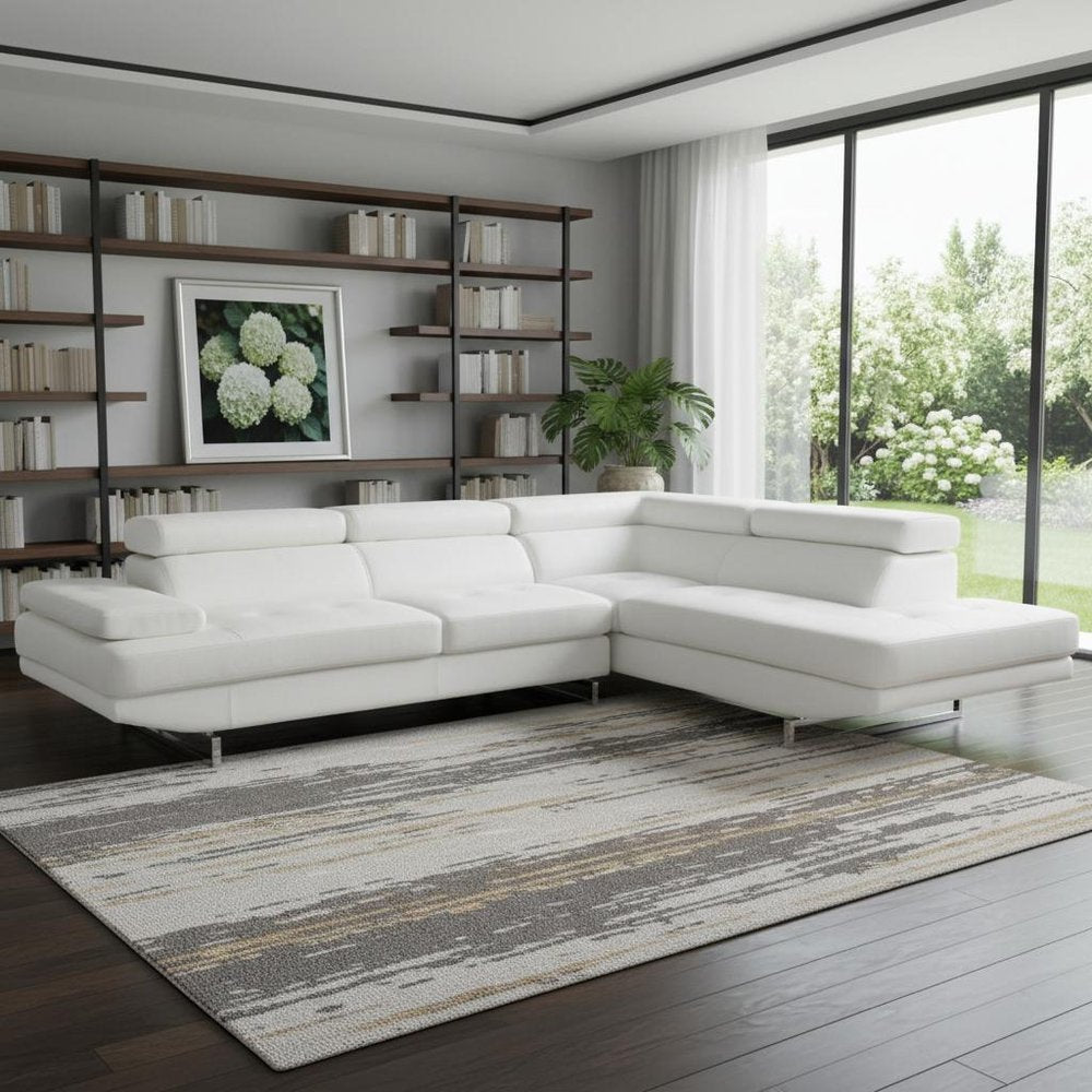 White Leather L Shaped Two Piece Corner Sectional
