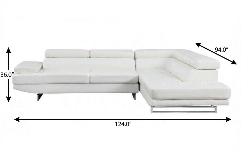 White Leather L Shaped Two Piece Corner Sectional