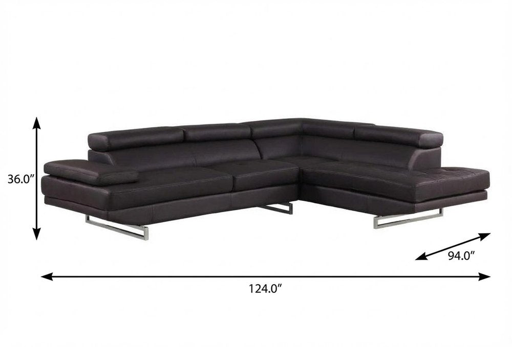 Brown Leather L Shaped Two Piece Corner Sectional