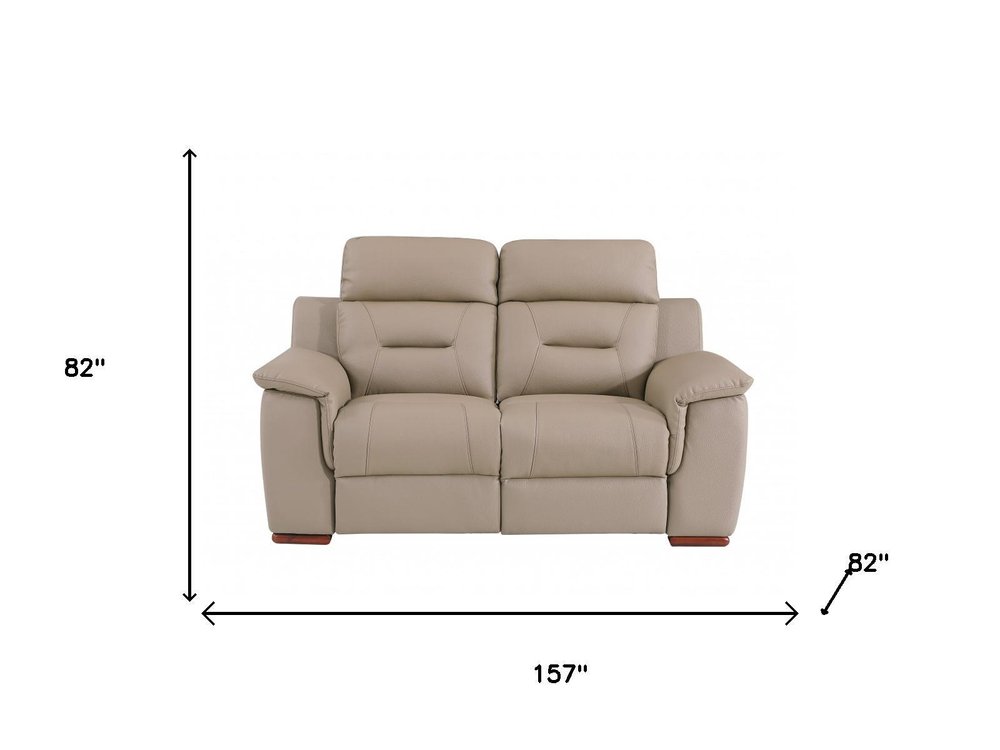 Two Piece Indoor Beige Genuine Leather Five Person Seating Set