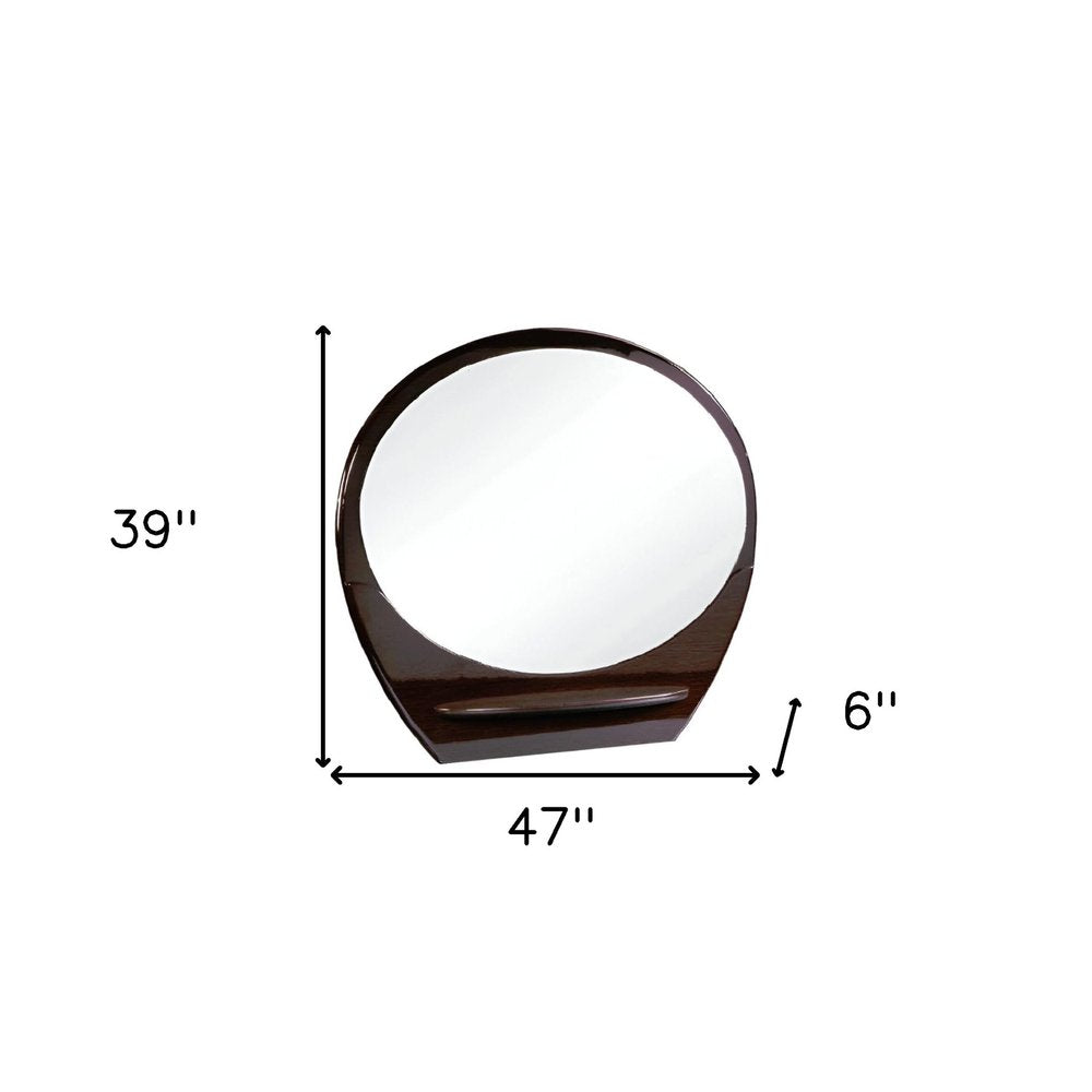 39" Brown Oval Wood Framed Mounted Dresser Mirror