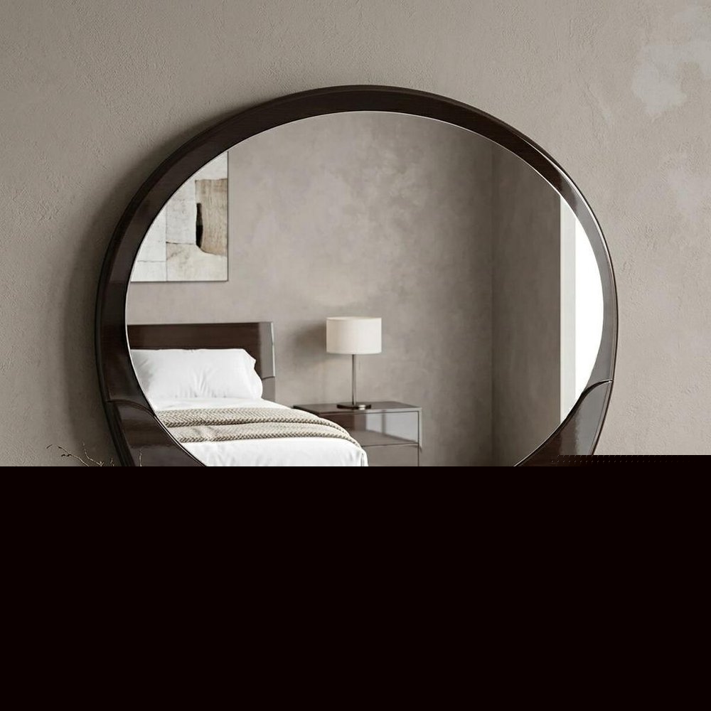 39" Brown Oval Wood Framed Mounted Dresser Mirror