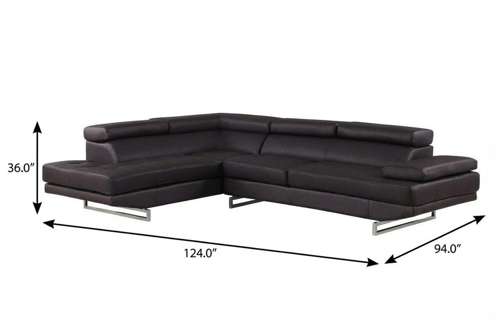 Black Leather L Shaped Two Piece Corner Sectional