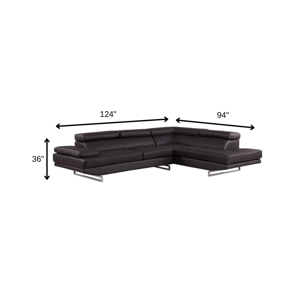 Dark Brown Leather L Shaped Two Piece Corner Sectional