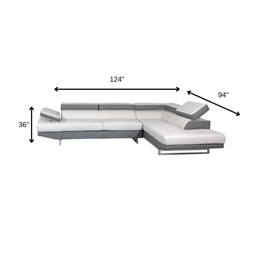 White Leather L Shaped Two Piece Corner Sectional