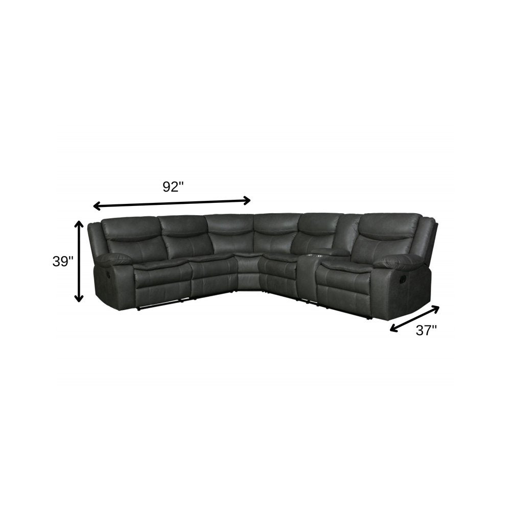 Gray Polyester Blend Reclining U Shaped Three Piece Corner Sectional With Console