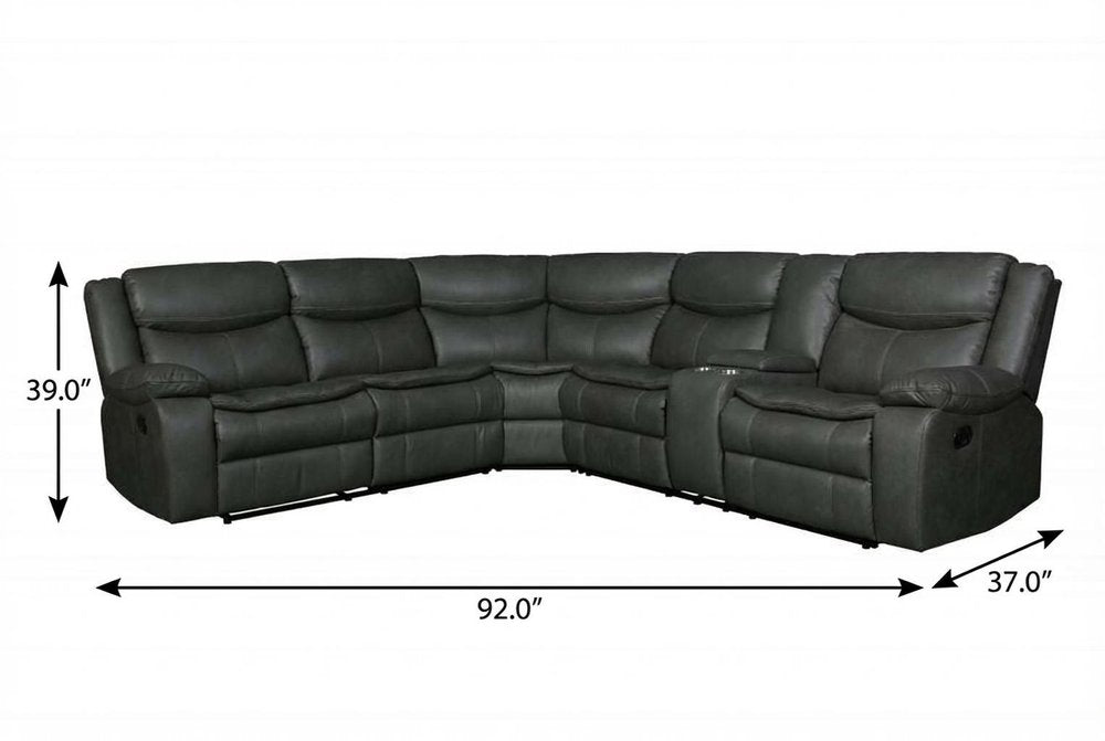 Gray Polyester Blend Reclining U Shaped Three Piece Corner Sectional With Console