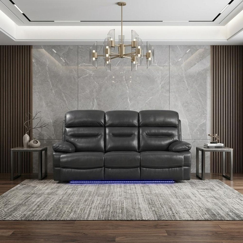 89" Gray Faux Leather USB Sofa With Black Legs