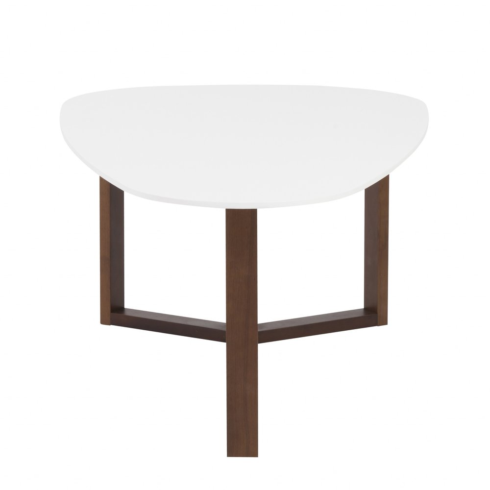 48" White and Brown Wood And Solid Wood Free Form Sled Coffee Table