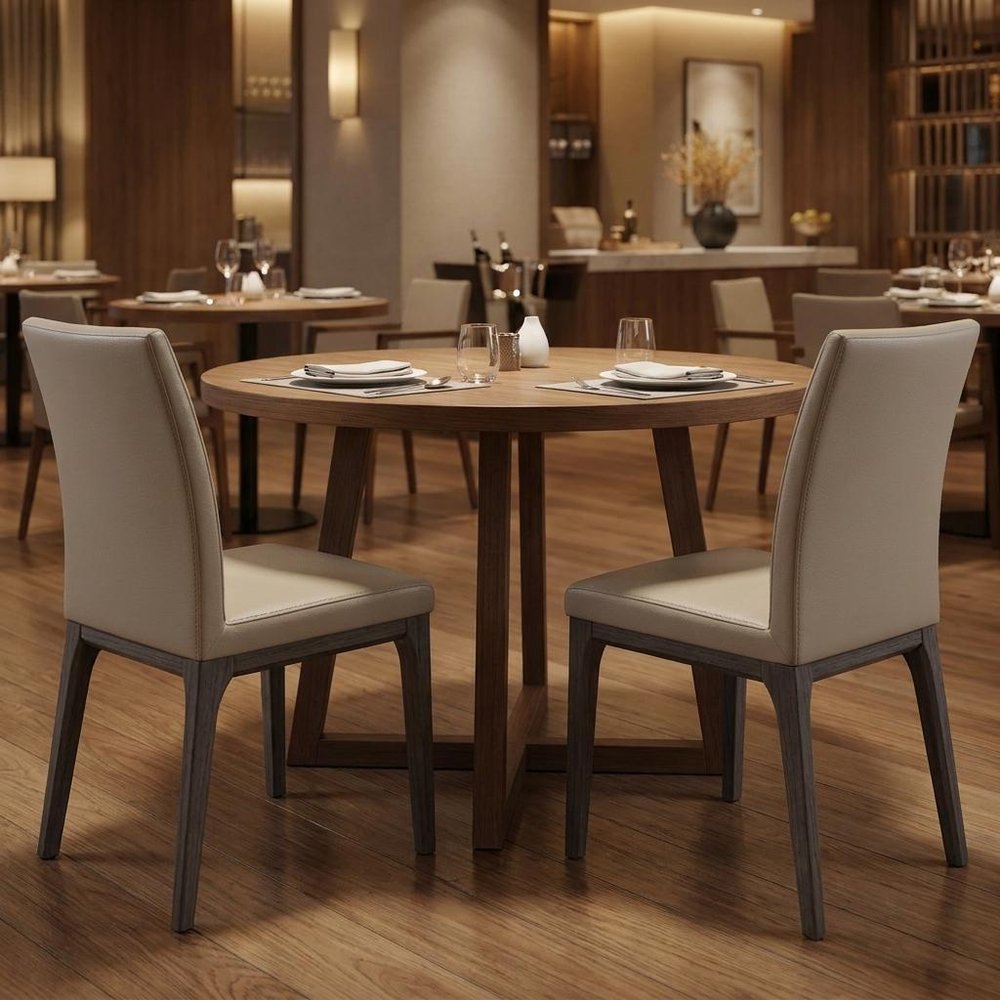 Set of Two Taupe and Gray Upholstered Faux Leather Dining Side Chairs
